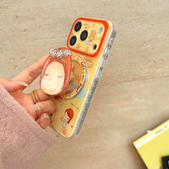 Yoshitomo Nara Inspired "Spring Day" Case | Aesthetic 3D Flower Grip Stand for iPhone 17 16 15 14 13 Pro Max | Artistic Designer Shell
