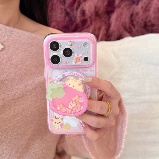 Kawaii Rilakkuma MagSafe 2-in-1 Case | Strawberry Shaker Charm & Bumper Protection for iPhone 17 16 15 14 13 Pro Max