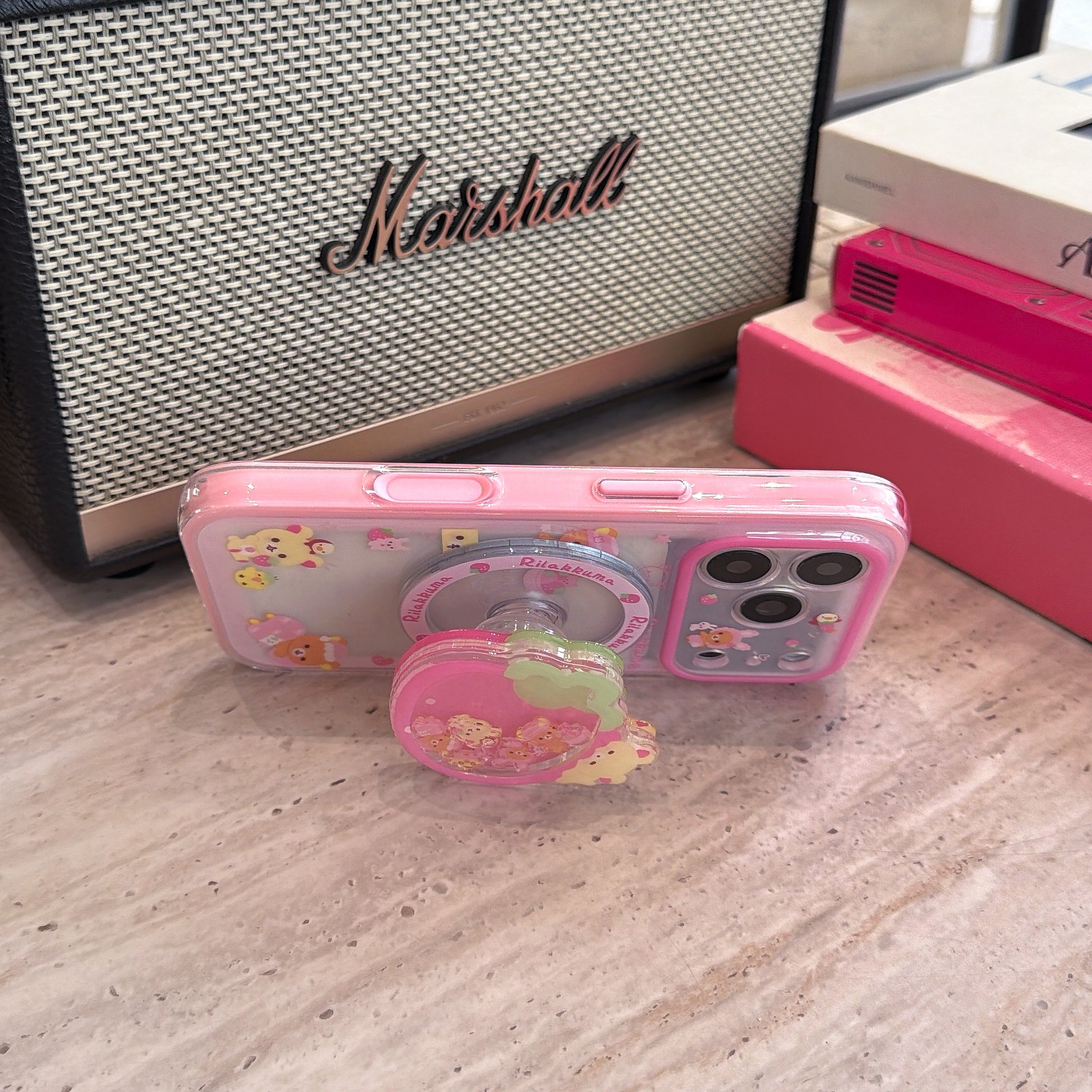 Kawaii Rilakkuma MagSafe 2-in-1 Case | Strawberry Shaker Charm & Bumper Protection for iPhone 17 16 15 14 13 Pro Max