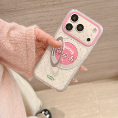 "Spin & Stand" Polka Dot Rabbit Case - 360 Degree Swivel Ring Holder for iPhone 17/16/15 Pro Max | Chic Functional Tech Accessory