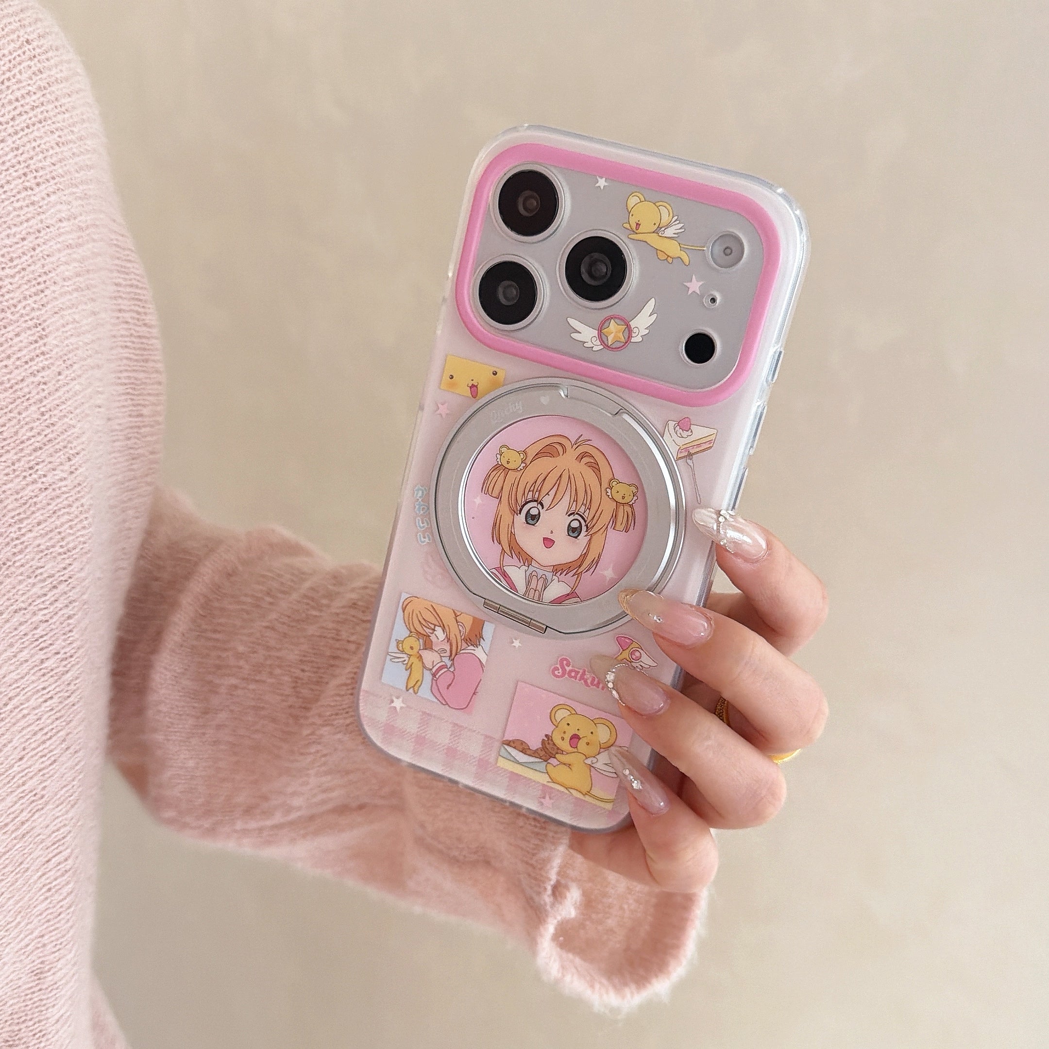 Magical Girl Rotating Stand Case: 360° Protection & Versatile Viewing for iPhone 13-17 Series | Iconic Anime Aesthetic Design