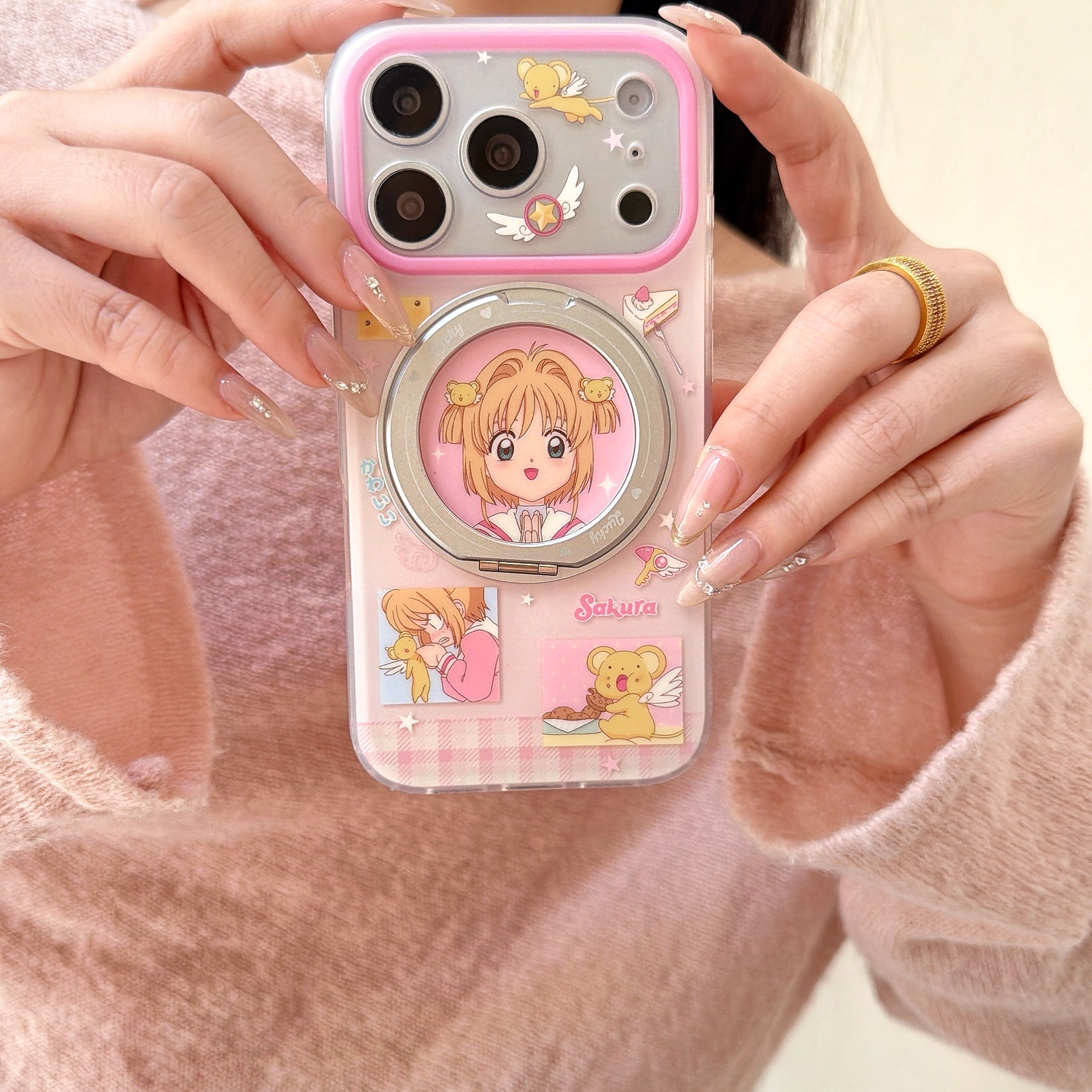 Magical Girl Rotating Stand Case: 360° Protection & Versatile Viewing for iPhone 13-17 Series | Iconic Anime Aesthetic Design
