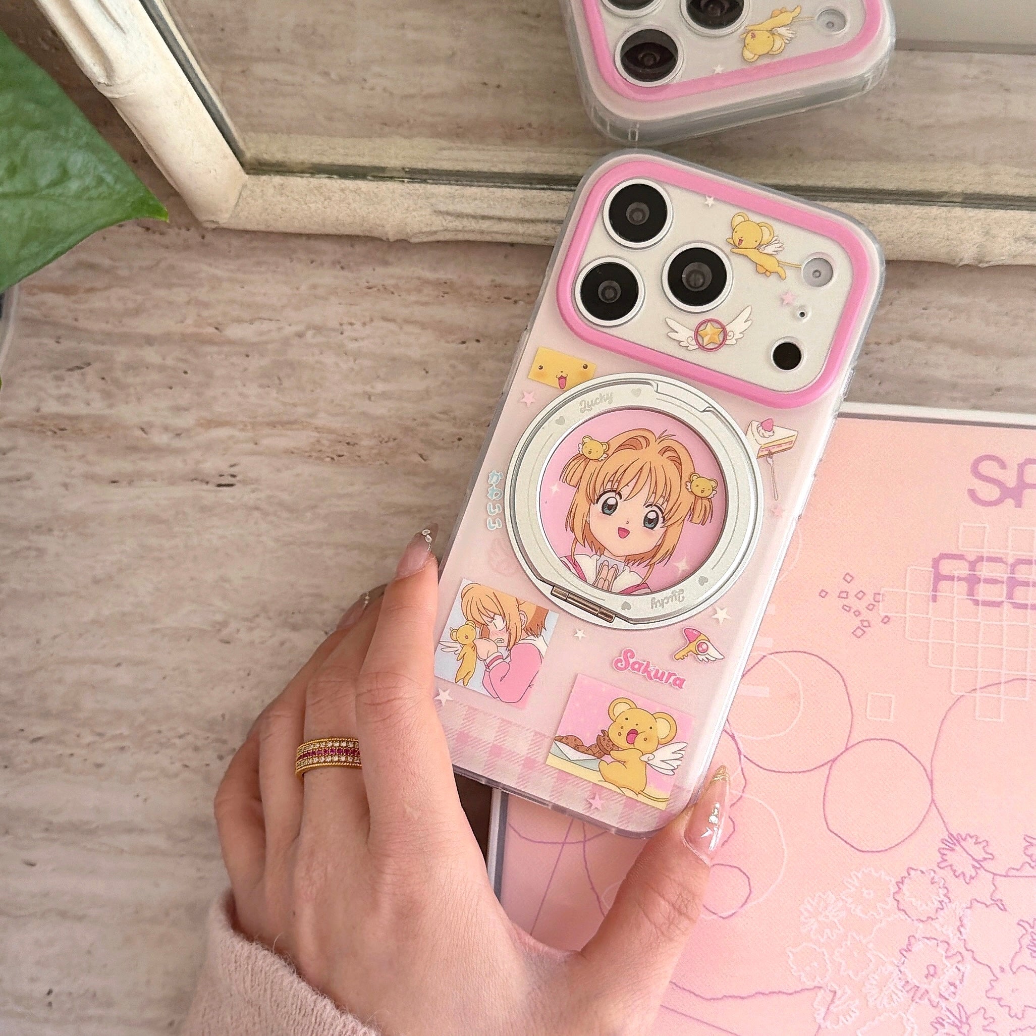 Magical Girl Rotating Stand Case: 360° Protection & Versatile Viewing for iPhone 13-17 Series | Iconic Anime Aesthetic Design
