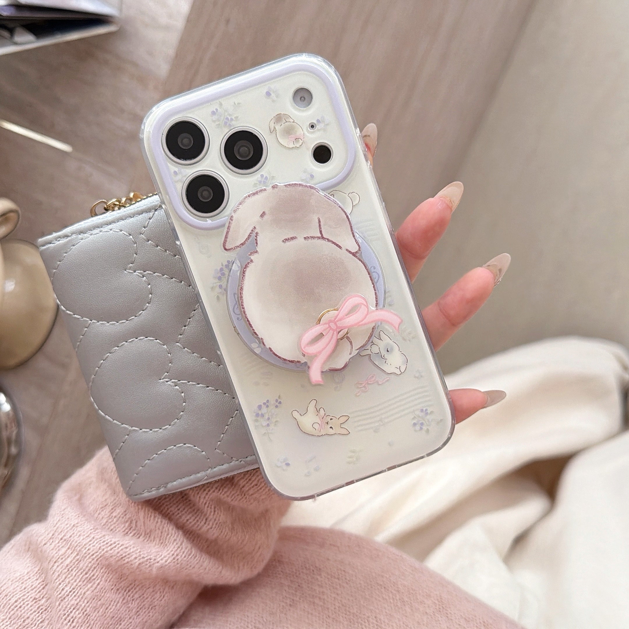 Aesthetic Lilac Bunny Case: 360° Protective Shockproof Series for iPhone 13-17 Series | Dreamy Pastel Rabbit Design