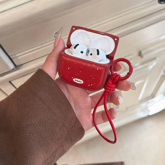 Red ink-splatter magnetic leather AirPods earphone case