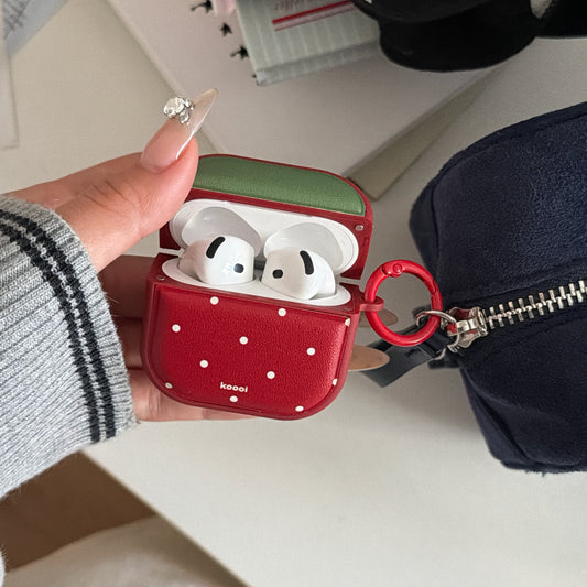 Red strawberry magnetic leather AirPods earphone case