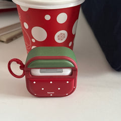 Red strawberry magnetic leather AirPods earphone case