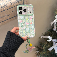 Glitter Green Plaid Floral Phone Case for iPhone 13-17 Pro Max