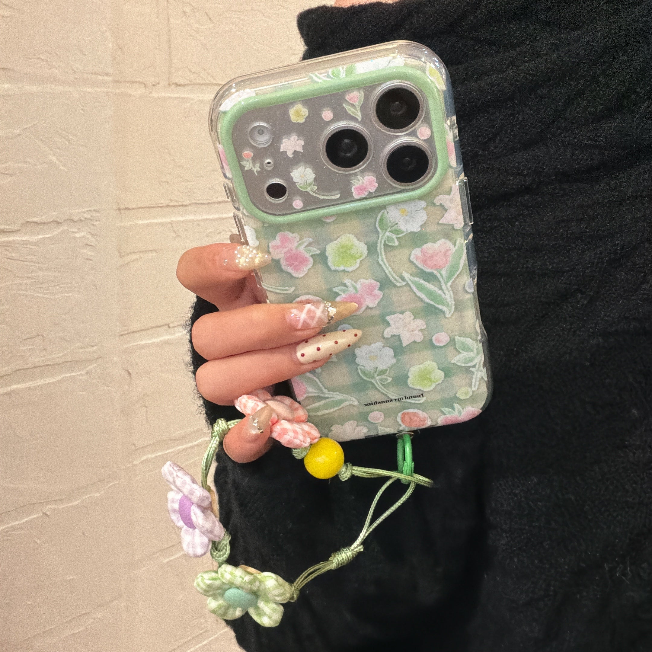 Glitter Green Plaid Floral Phone Case for iPhone 13-17 Pro Max