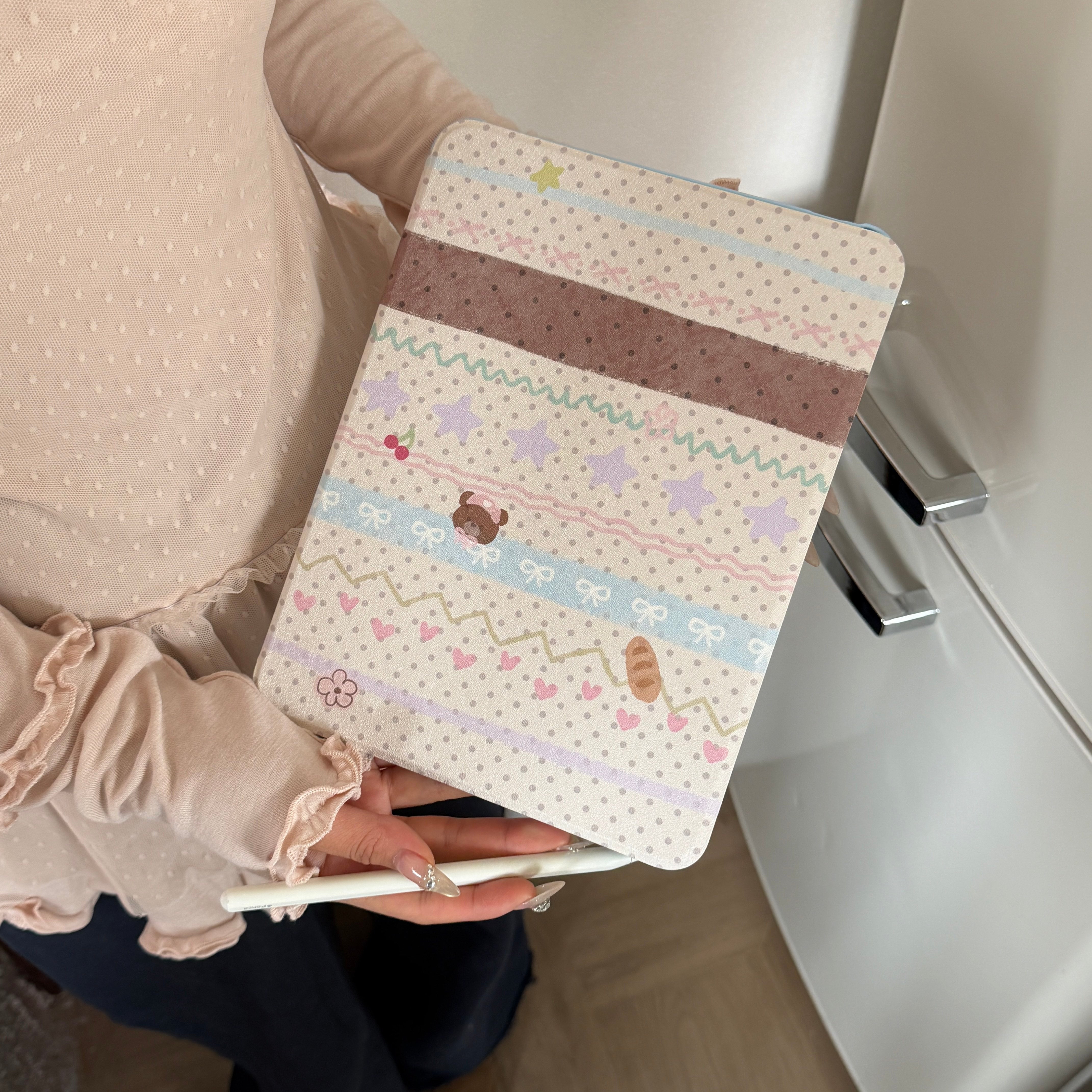 Fair Isle polka dot bear rotating iPad protective case