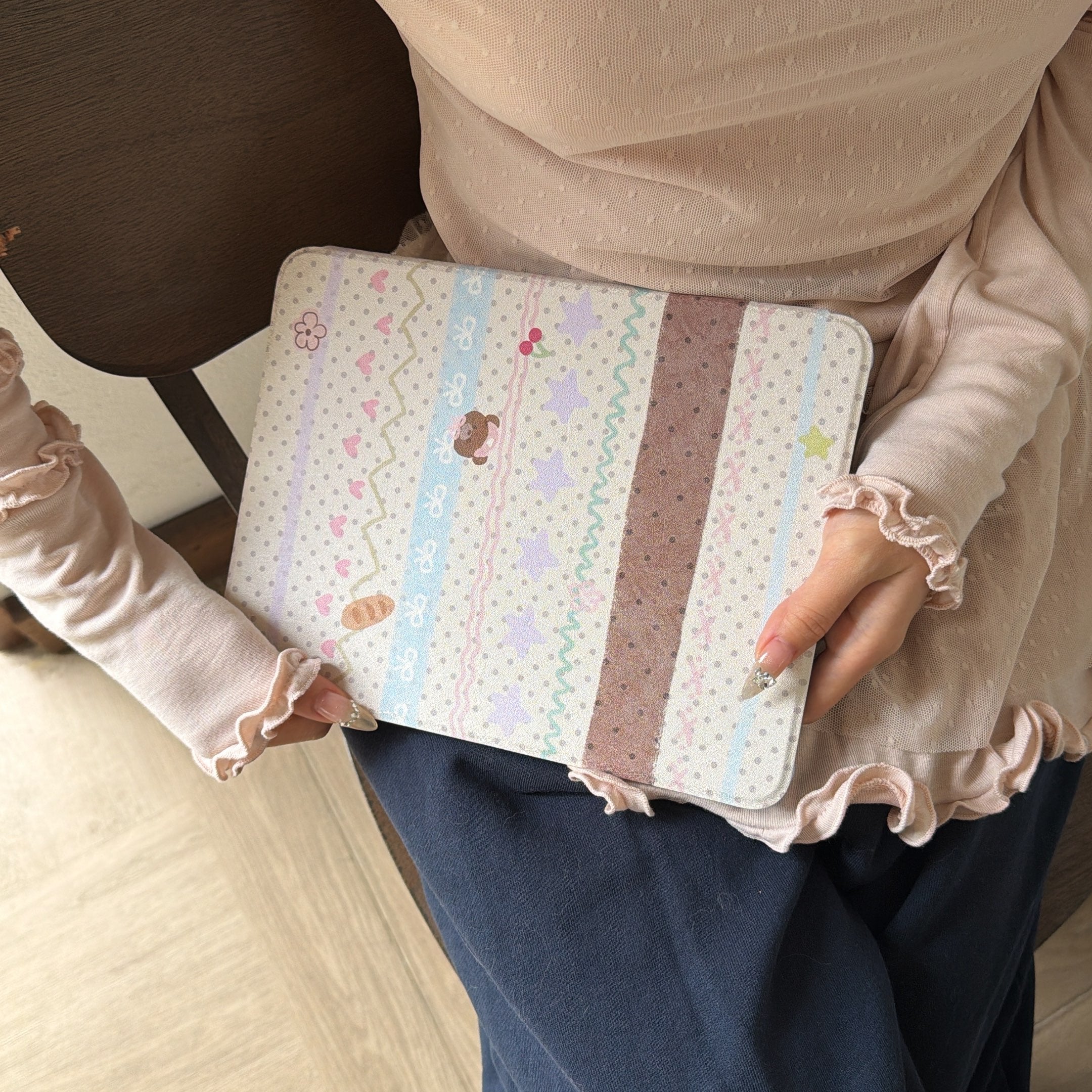 Fair Isle polka dot bear rotating iPad protective case