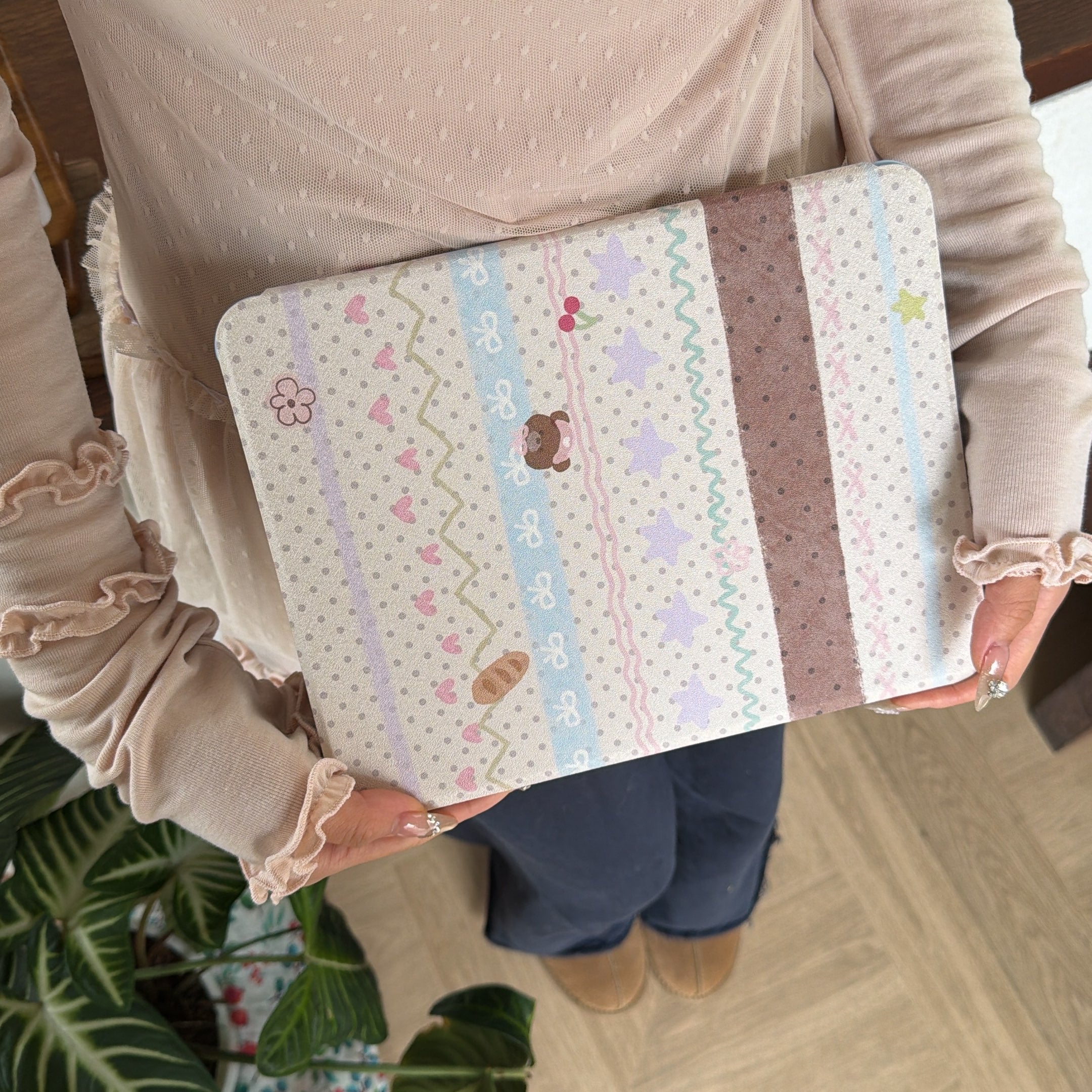 Fair Isle polka dot bear rotating iPad protective case