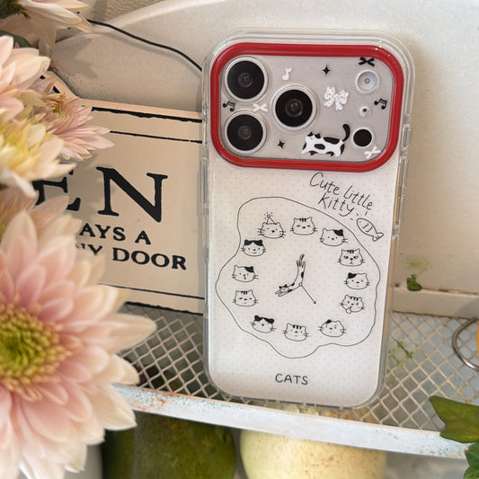 Polka Dots Clock Kitten Phone Case for iPhone 13-17 Pro Max
