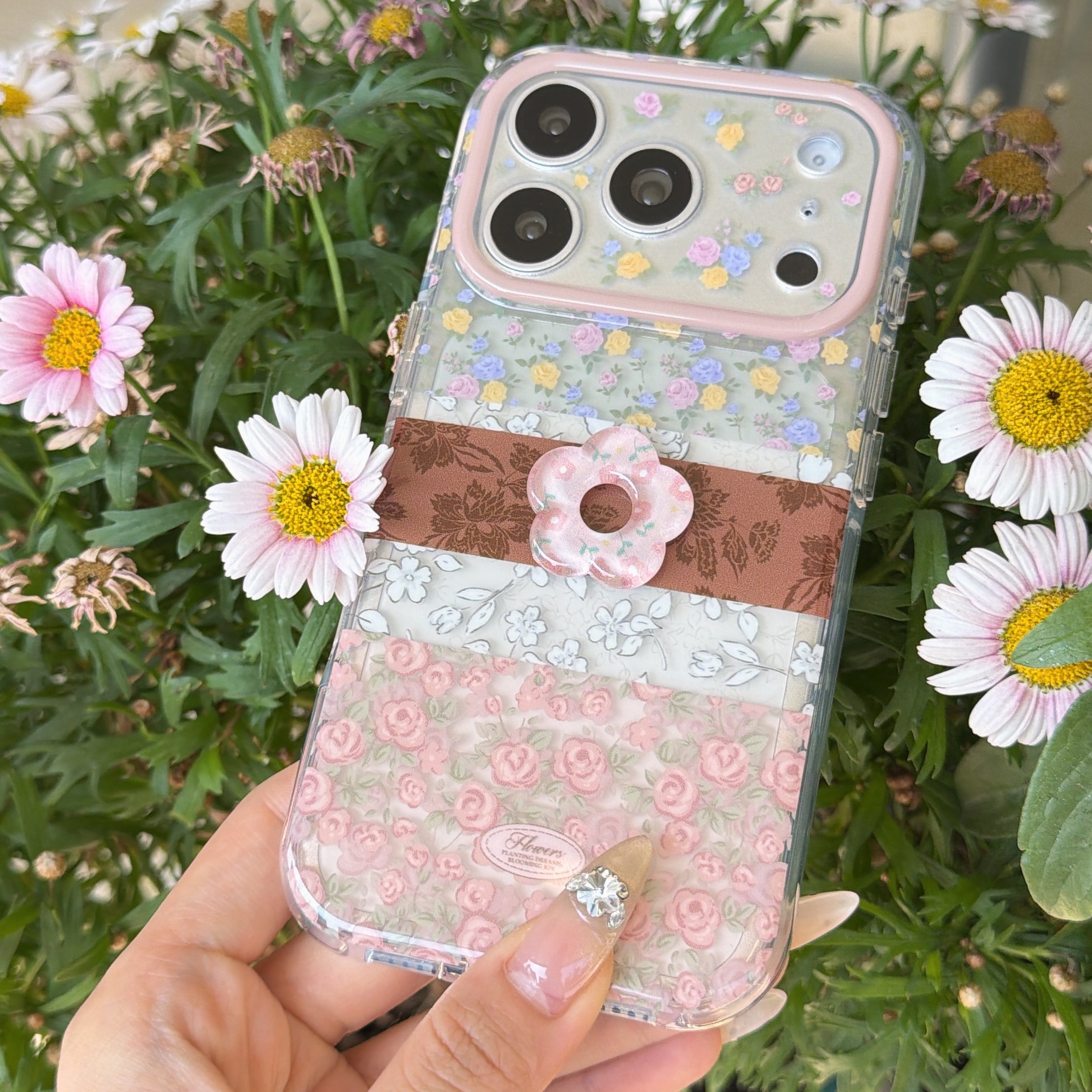 Ditsy Floral Patchwork 3D Pink Floral Phone Case for iPhone 13-17 Pro Max