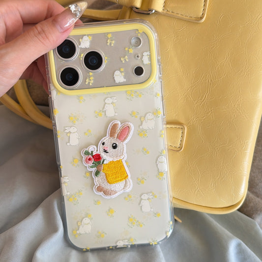 Ditsy Floral Embroidered Bunny Phone Case for iPhone 13-17 Pro Max