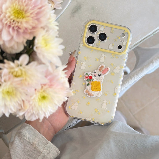 Ditsy Floral Embroidered Bunny Phone Case for iPhone 13-17 Pro Max