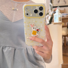 Ditsy Floral Embroidered Bunny Phone Case for iPhone 13-17 Pro Max