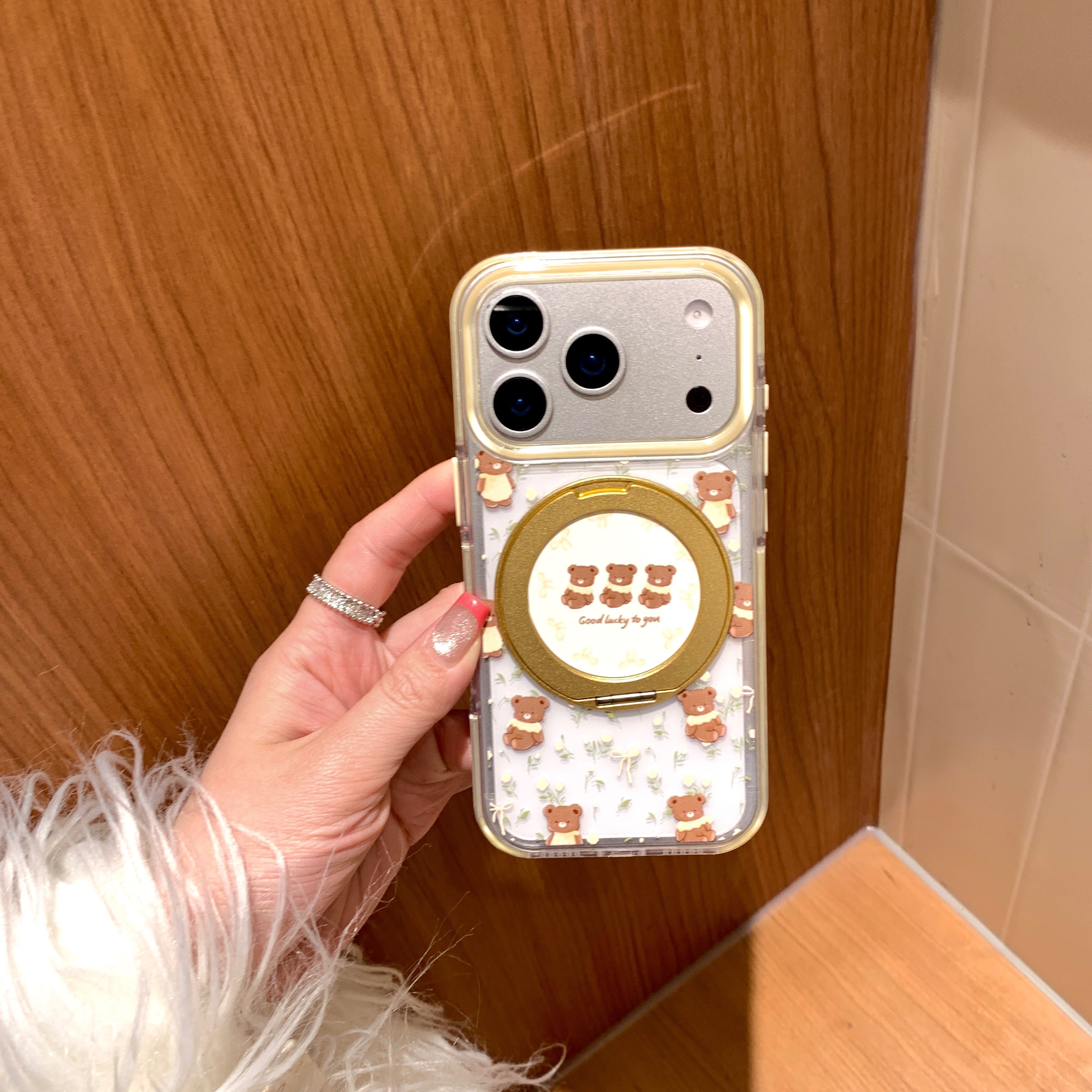 Aesthetic Trio Teddy Bear Case: 360° Air Cushion Shockproof Series for iPhone 13-17 Series