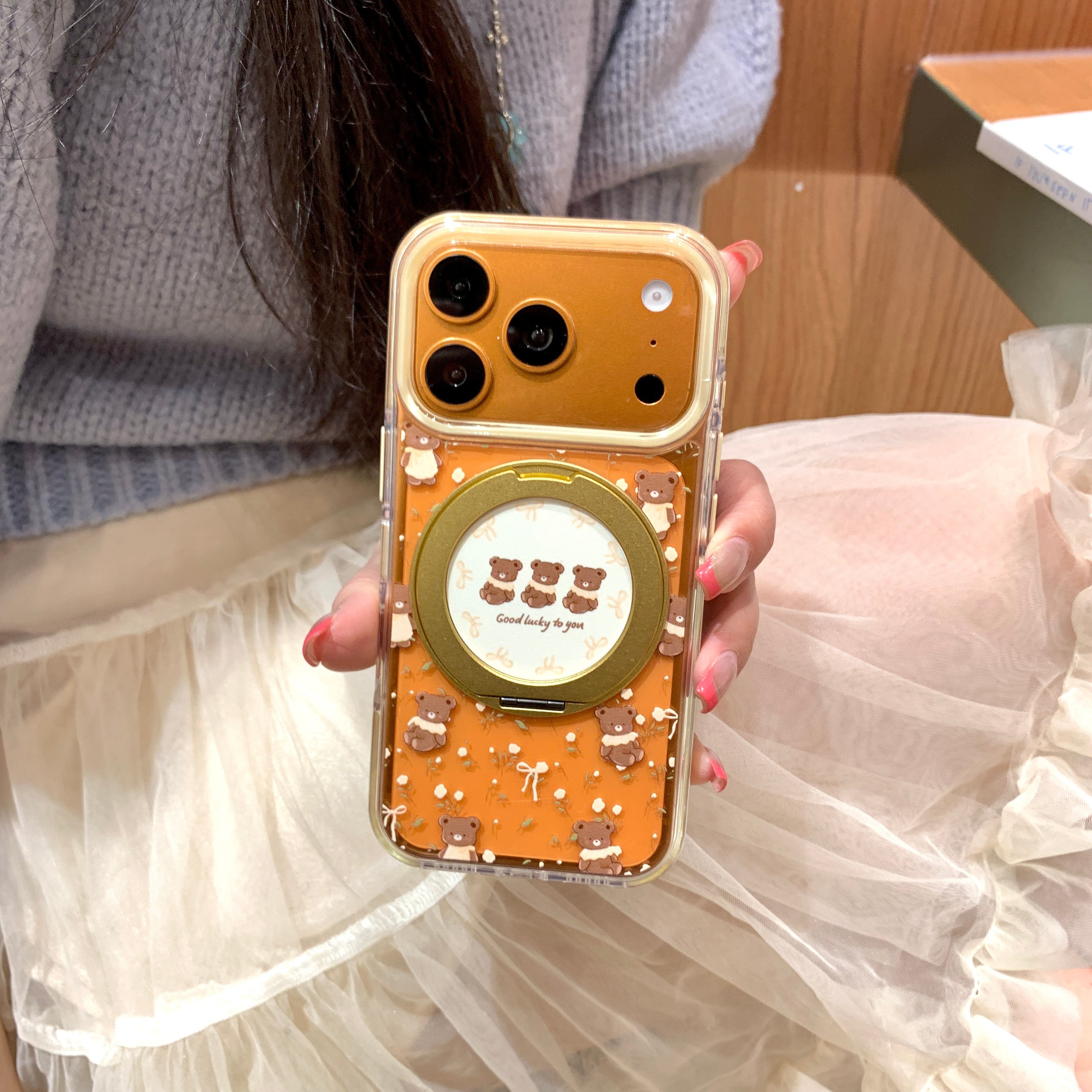 Aesthetic Trio Teddy Bear Case: 360° Air Cushion Shockproof Series for iPhone 13-17 Series