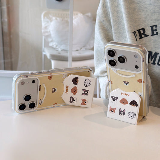 Aesthetic 9-Puppies Kickstand Case: 360° Protective Shockproof Series for iPhone 13-17 Series | Functional Folding Stand Dog Case