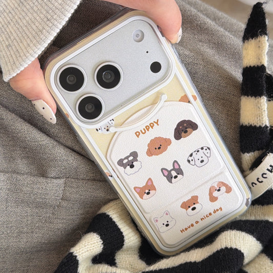 Aesthetic 9-Puppies Kickstand Case: 360° Protective Shockproof Series for iPhone 13-17 Series | Functional Folding Stand Dog Case