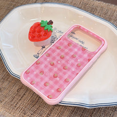 Sparkly Strawberry Case: Aesthetic Protective Series with 3D Grip Stand for iPhone 13-17 Series | Glitter Infused Fruit Design