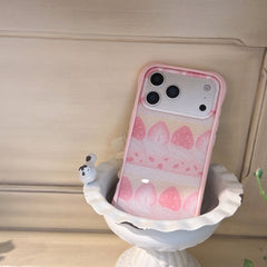 Sparkly Strawberry Case: Aesthetic Protective Series with 3D Grip Stand for iPhone 13-17 Series | Glitter Infused Fruit Design