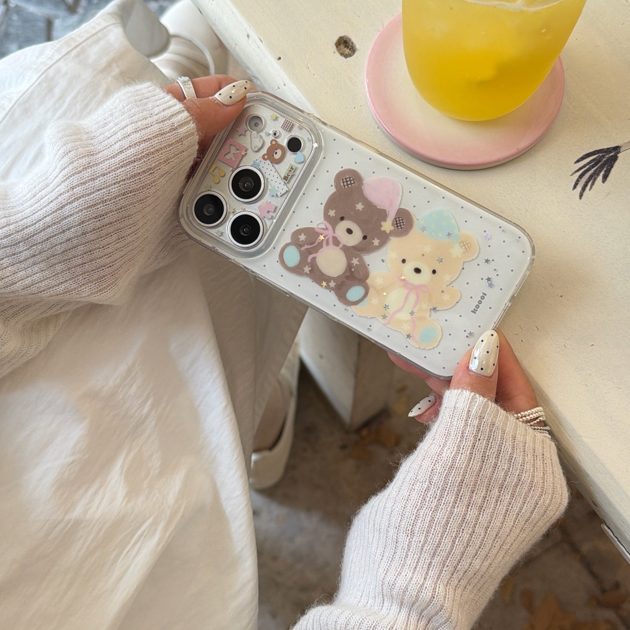 Preppy Polka Dot & Twin Bear Protective Case: Heavy Duty Dual-Layer Series for iPhone 13-17 Series