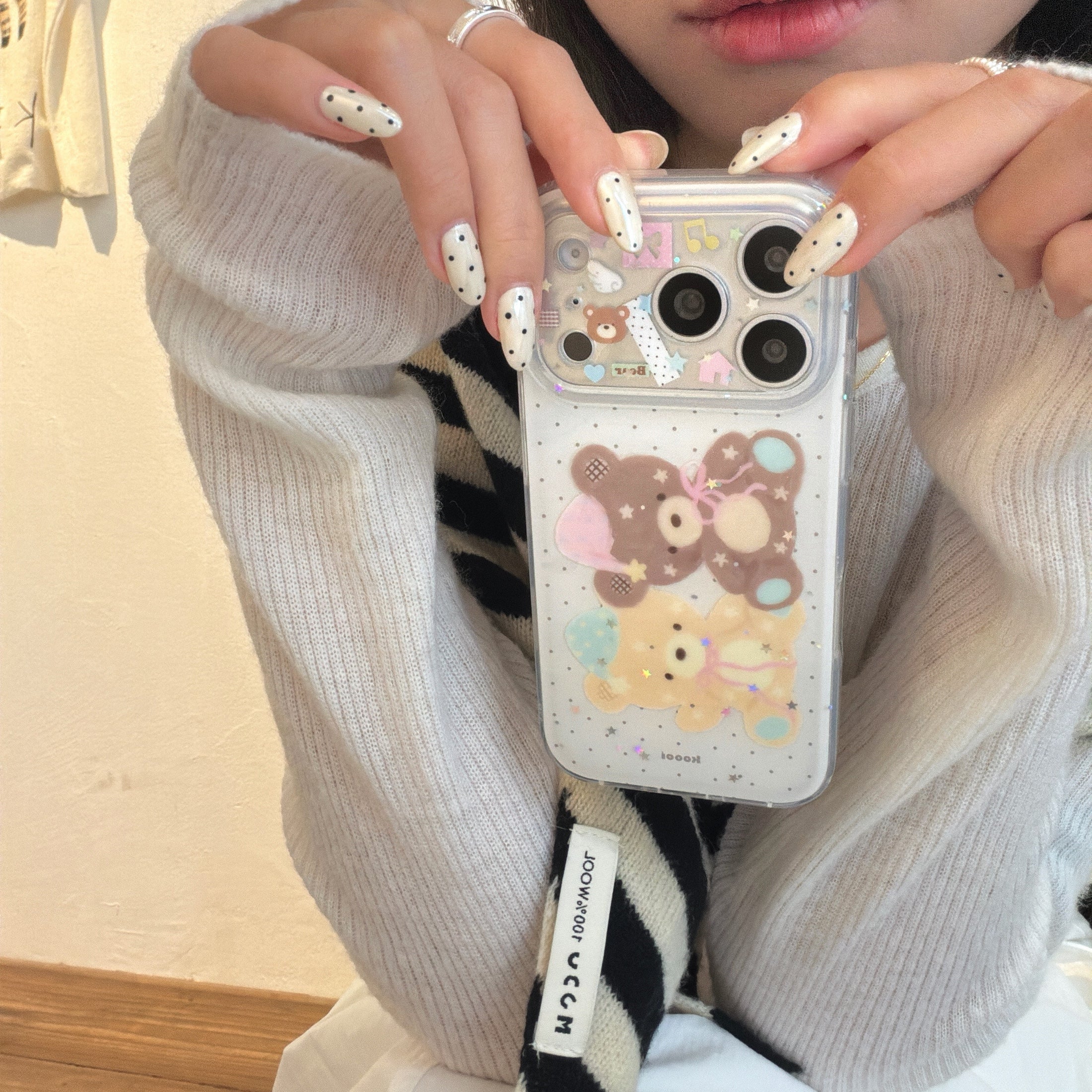 Preppy Polka Dot & Twin Bear Protective Case: Heavy Duty Dual-Layer Series for iPhone 13-17 Series