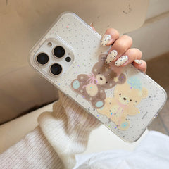 Preppy Polka Dot & Twin Bear Protective Case: Heavy Duty Dual-Layer Series for iPhone 13-17 Series