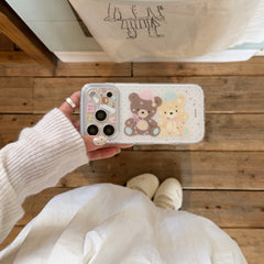 Preppy Polka Dot & Twin Bear Protective Case: Heavy Duty Dual-Layer Series for iPhone 13-17 Series
