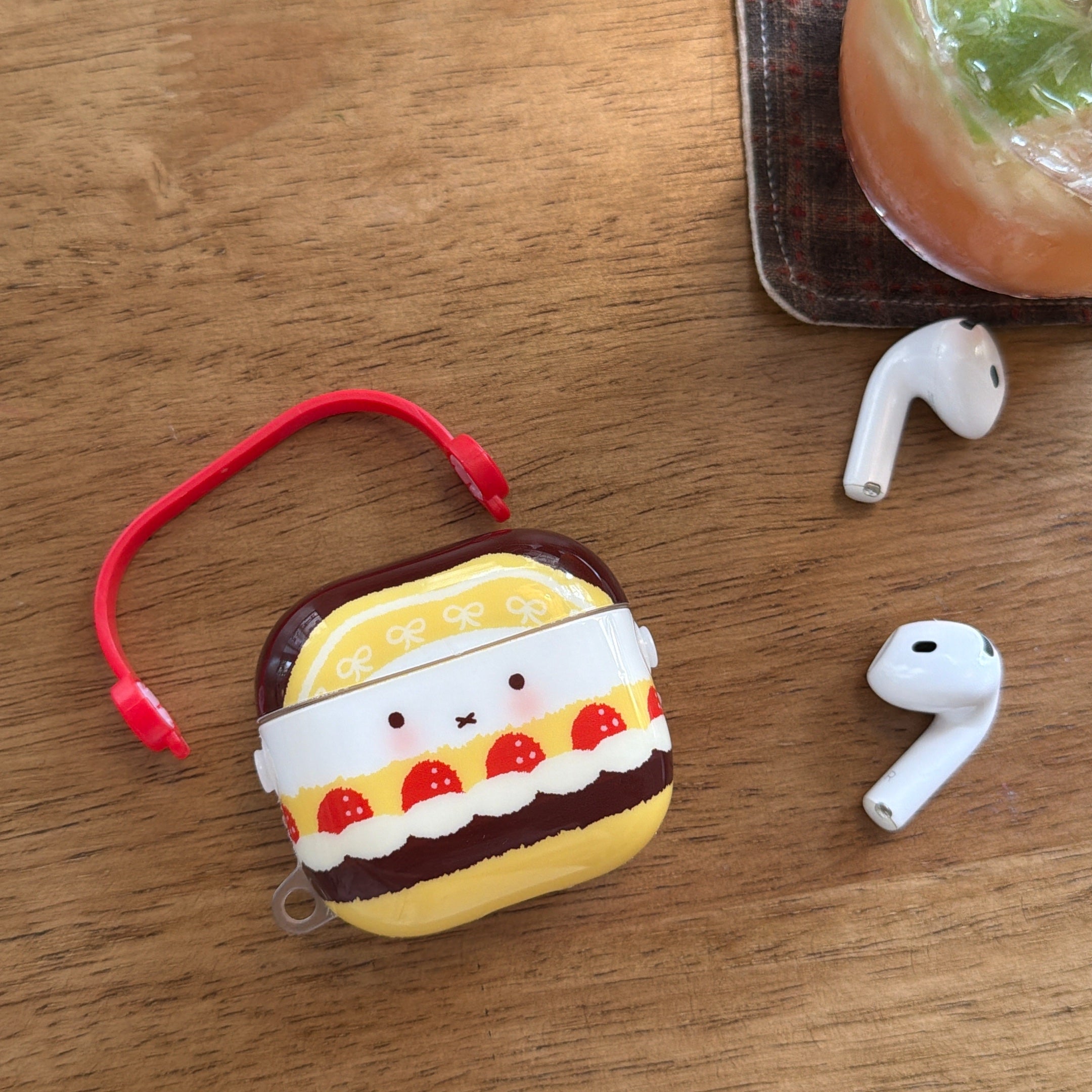 Pink & Yellow Strawberry Cake AirPods Case: Shockproof Soft Silicone Dessert Series Protective Shell