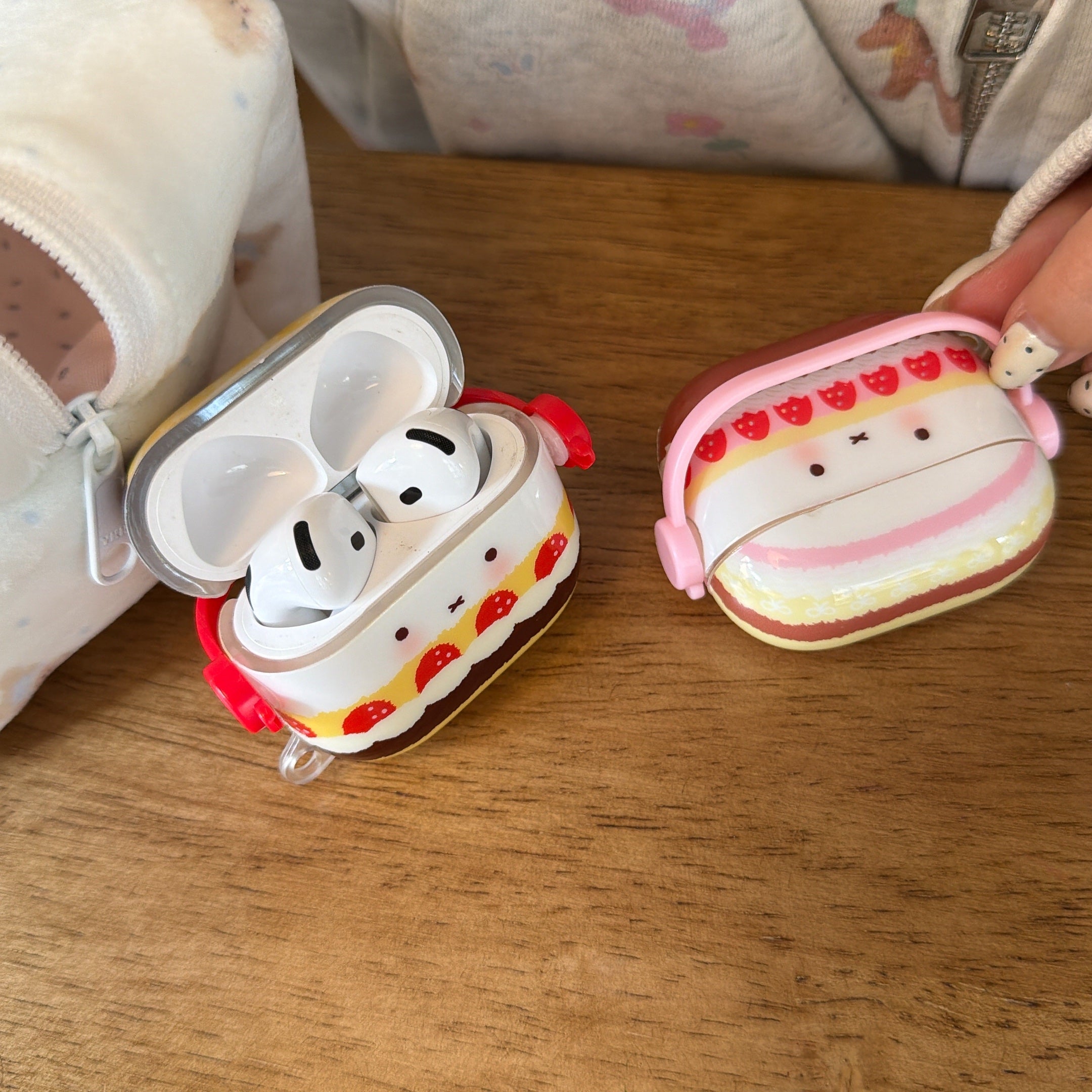 Pink & Yellow Strawberry Cake AirPods Case: Shockproof Soft Silicone Dessert Series Protective Shell