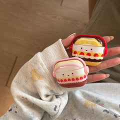 Pink & Yellow Strawberry Cake AirPods Case: Shockproof Soft Silicone Dessert Series Protective Shell