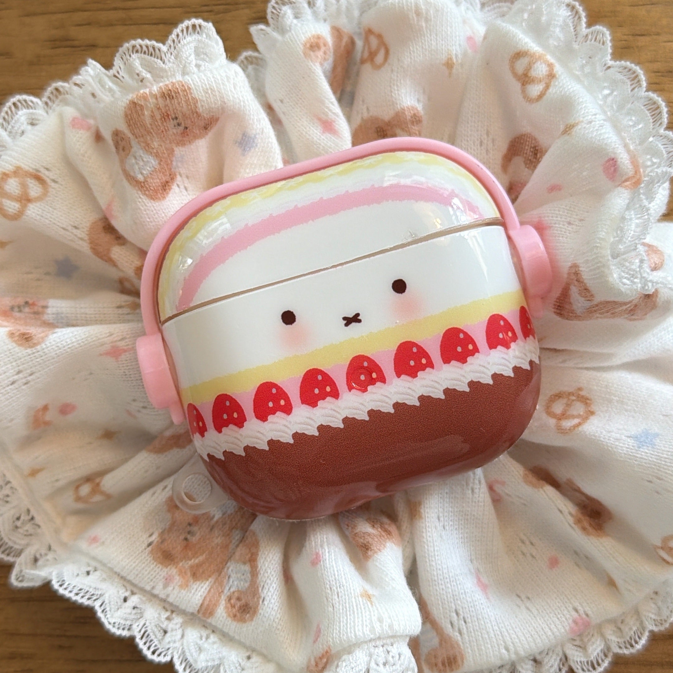 Pink & Yellow Strawberry Cake AirPods Case: Shockproof Soft Silicone Dessert Series Protective Shell