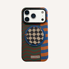 Brown, orange and blue wavy magnetic film phone case