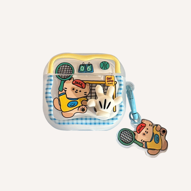 [Wave-shaped AirPods Earphone Cover] Translucent White 3D Biscuit Bag Dog + Brown Pizza Dog Hanging Ring