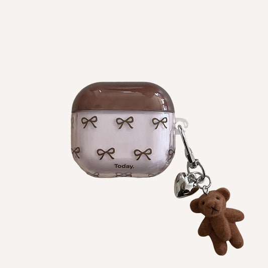 Color-blocked bow bear earphone case
