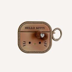 Retro brown Kitty magnetic earphone case