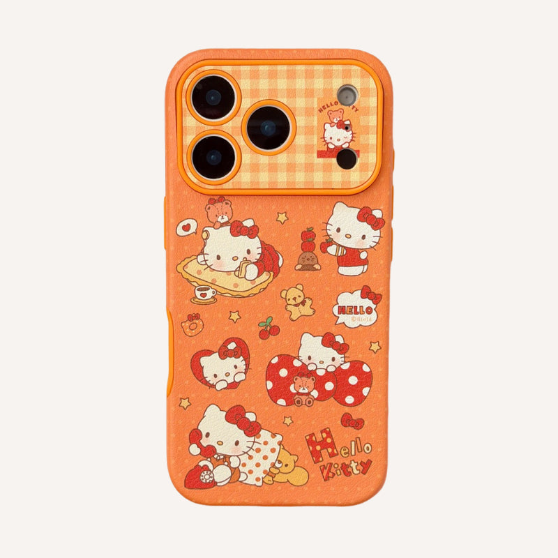 Orange polka dot Apple Kitty large window phone case