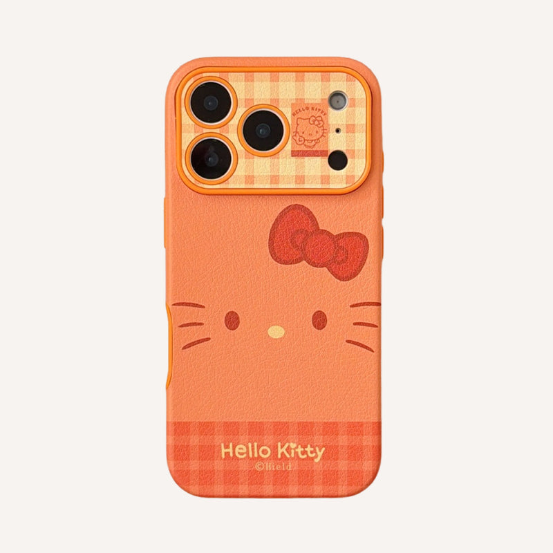 Orange plaid Kitty emoji large window phone case