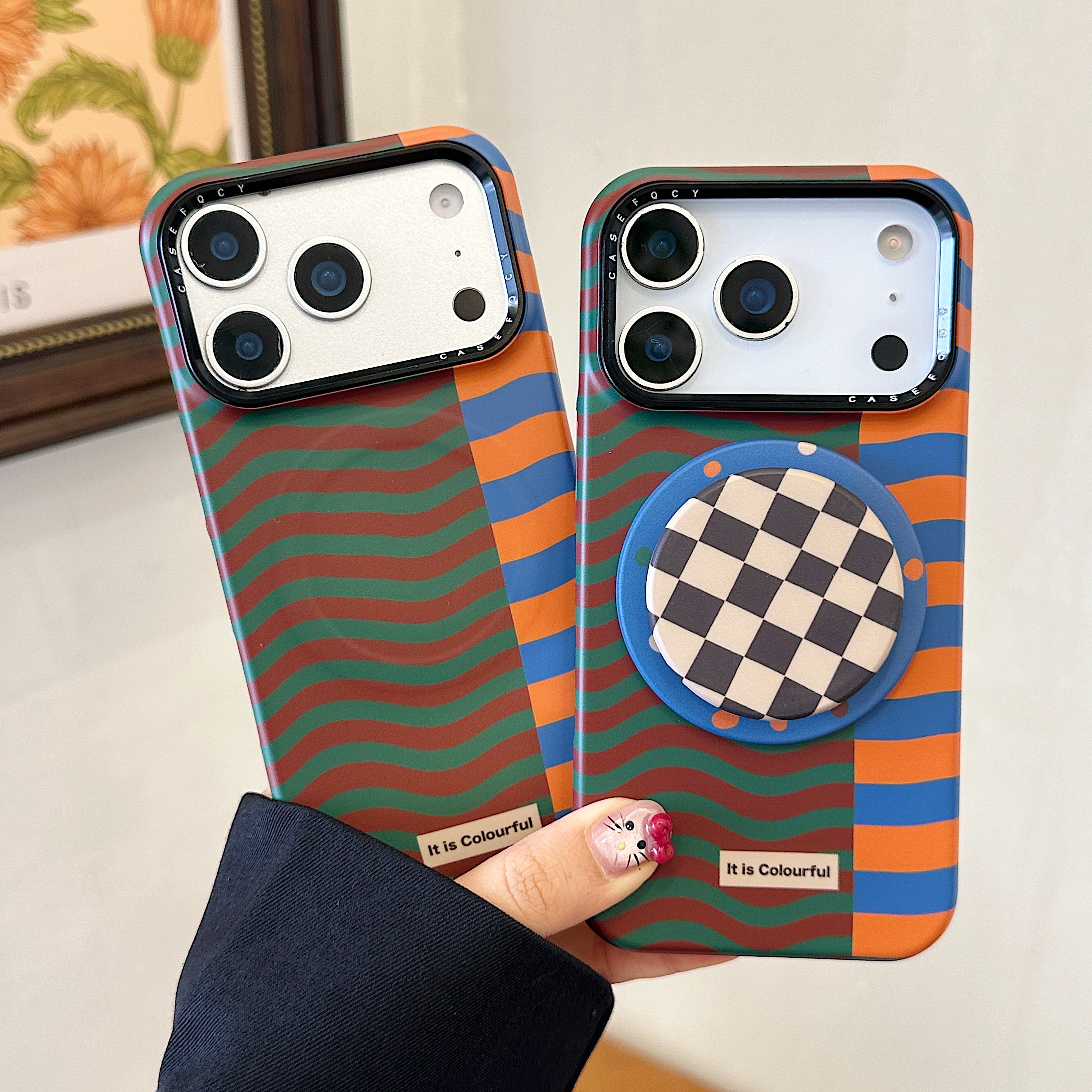 Brown, orange and blue wavy magnetic film phone case