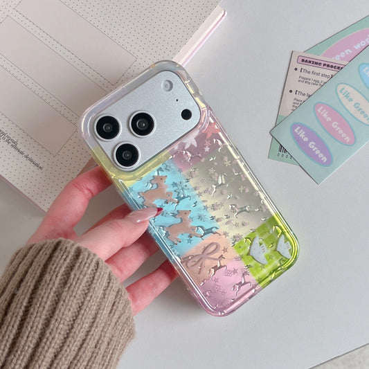 Cottagecore Deer & Ditsy Floral Case: Multi-Pattern Patchwork Protective Cover for iPhone 13-17 Series