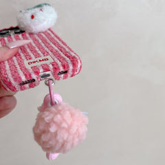 Color-blocked corduroy strawberry phone case