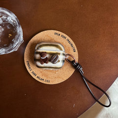 Retro striped coffee bean bear earphone case