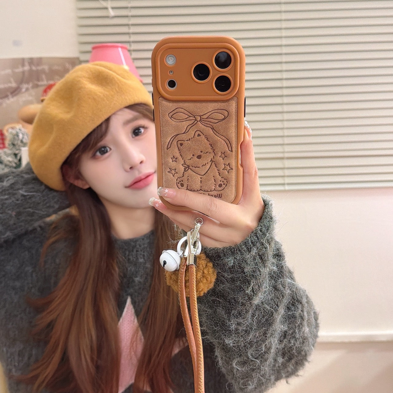 Brown striped bow West Highlands shockproof phone case