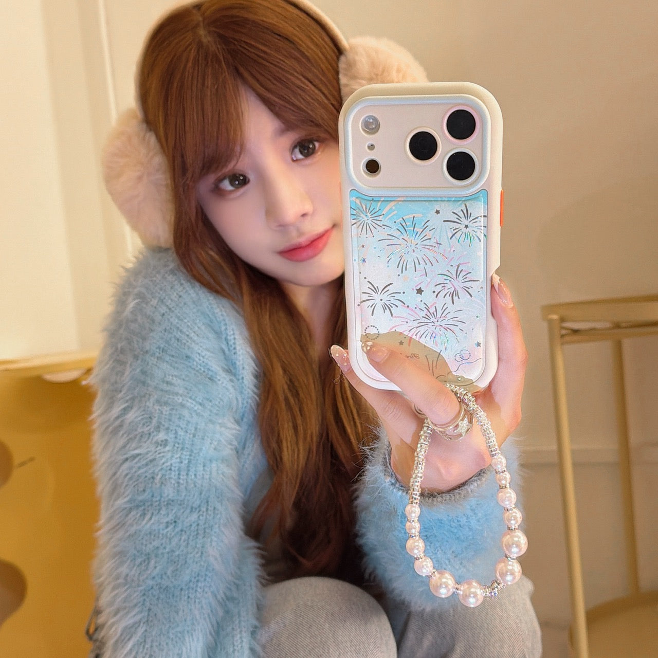 Sparkling Fireworks Textured Leather Phone Case for iPhone 17 Pro