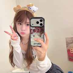 Leopard print bow Kitty mirrored rounded edge space shell