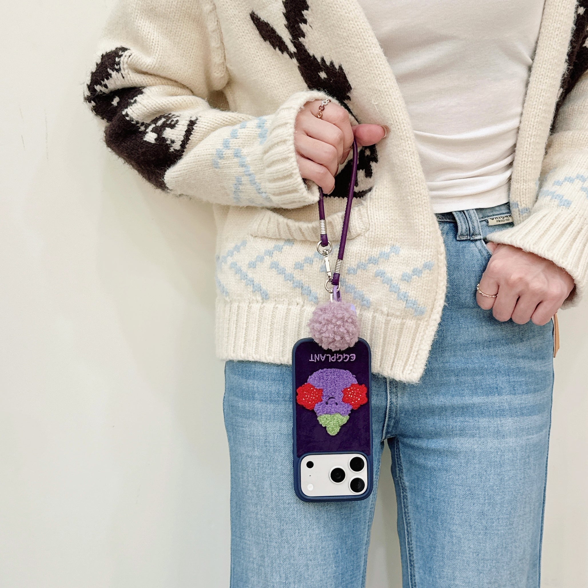 Embroidered Jellyca smiley eggplant phone case