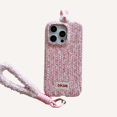 Two-tone corduroy bear and rabbit head phone case